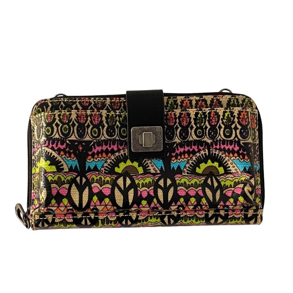 Sakroots Zip Around Wallet Clutch Faux Leather Floral Print  Multiple Card Slots